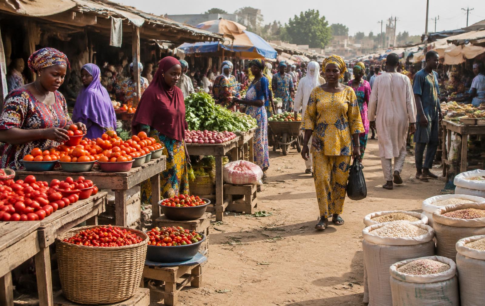 Traders selling fresh produce at a Maiduguri market